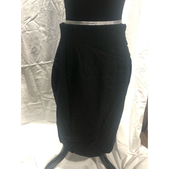 Ann Taylor 100% wool Vintage black pencil skirt large side buttons women's sz 8 - Picture 1 of 5